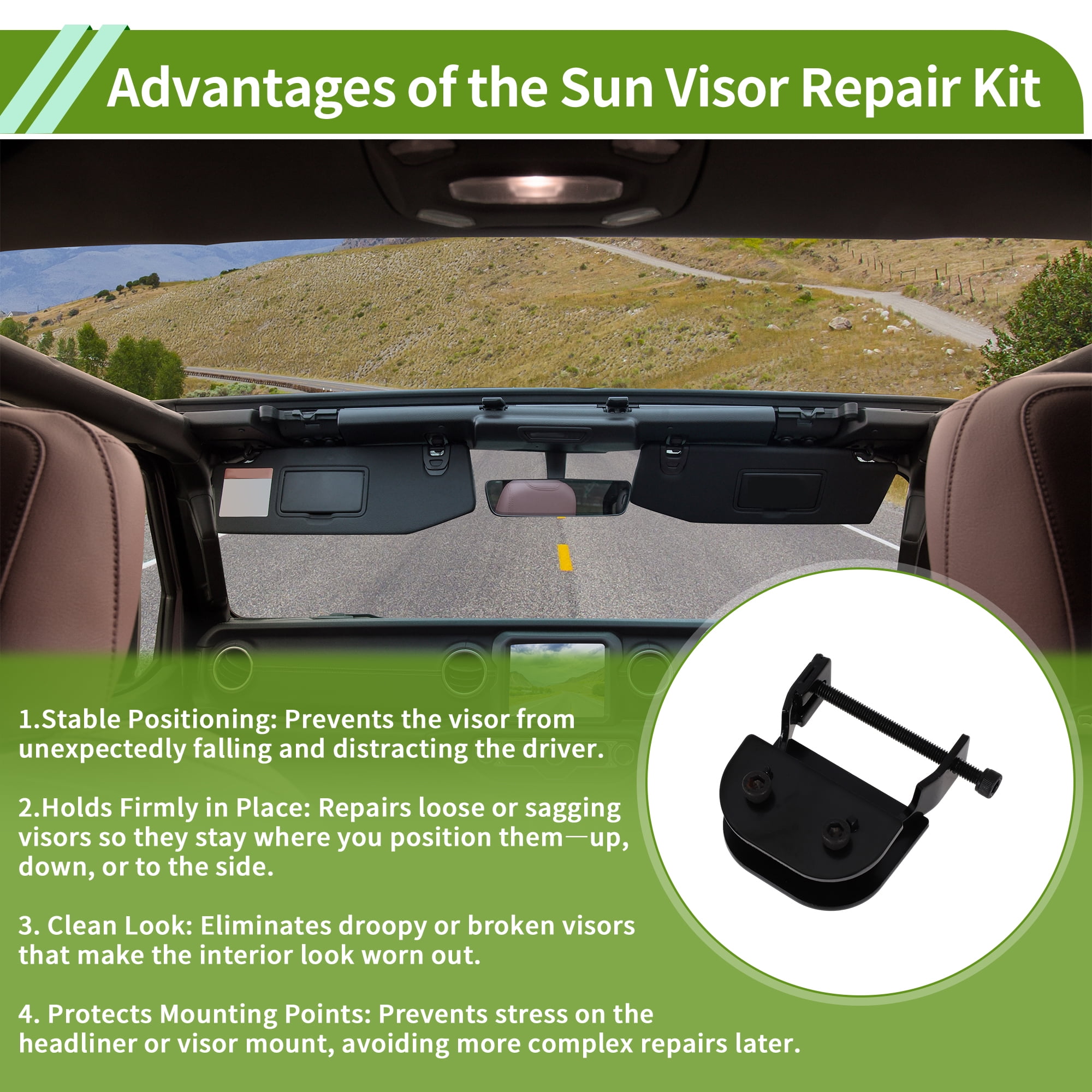 Unique Bargains 1 Set Sun Visor Repair Kit for Jeep Wrangler Jk 2007-2017 Metal Black Sun Visor Clip Replacement Fix