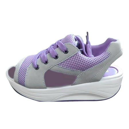 Ceangrtro Women Comfortable Round Toe Womens Platform Sandals Sole Wedge Heel Breathable Thong Sandals for Women Rocking Mesh Shoes Comfort Women s Platform & Wedge Sandals Purple 37