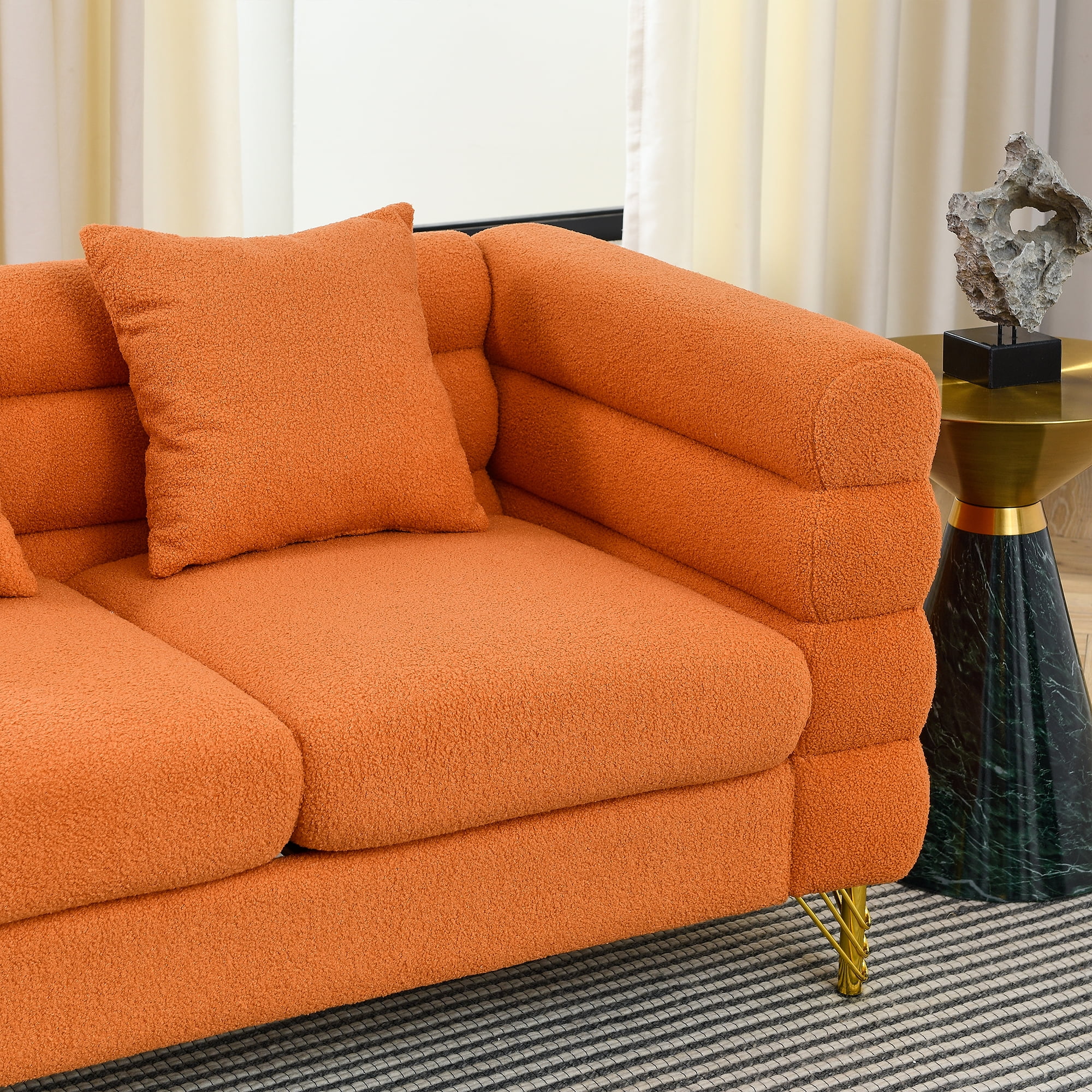 Kadyn 81" Loveseat 3 Seater Sectional Sofa, Fabric Sofa with 3 Pillows, Upholstered Sofa Couch for Living Room, Orange