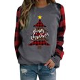 thumbnail image 2 of Yuemengxuan Women Stylish Christmas Printed T-shirt, Long Sleeve Round Neck Patchwork Pullover Tops, 2 of 4