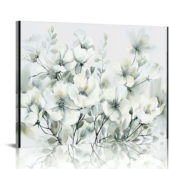 White Flowers Wall Art Modern Canvas Prints for Home Decor, Ready To Hang Room Art 16x12in