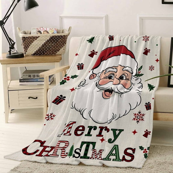 Christmas Santa Claus Throw Flannel Blanket 40x50In Merry Christmas Xmas Snow Retro Linen Super Soft Cozy Bed Blanket, Lightweight Plush Fuzzy Bed Throw for Bedroom Sofa Couch Living Room