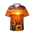 thumbnail image 1 of Balery Sunset Golden Sunflower Field Camisas hawaianas de manga corta para hombre, camisas playeras de corte holgado, camisas de vacaciones con botones,Large, 1 of 7