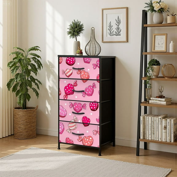 4 Drawer Vertical Storage Dresser Candy heart for valentine s day with Wood Top Fabric Pull Drawers