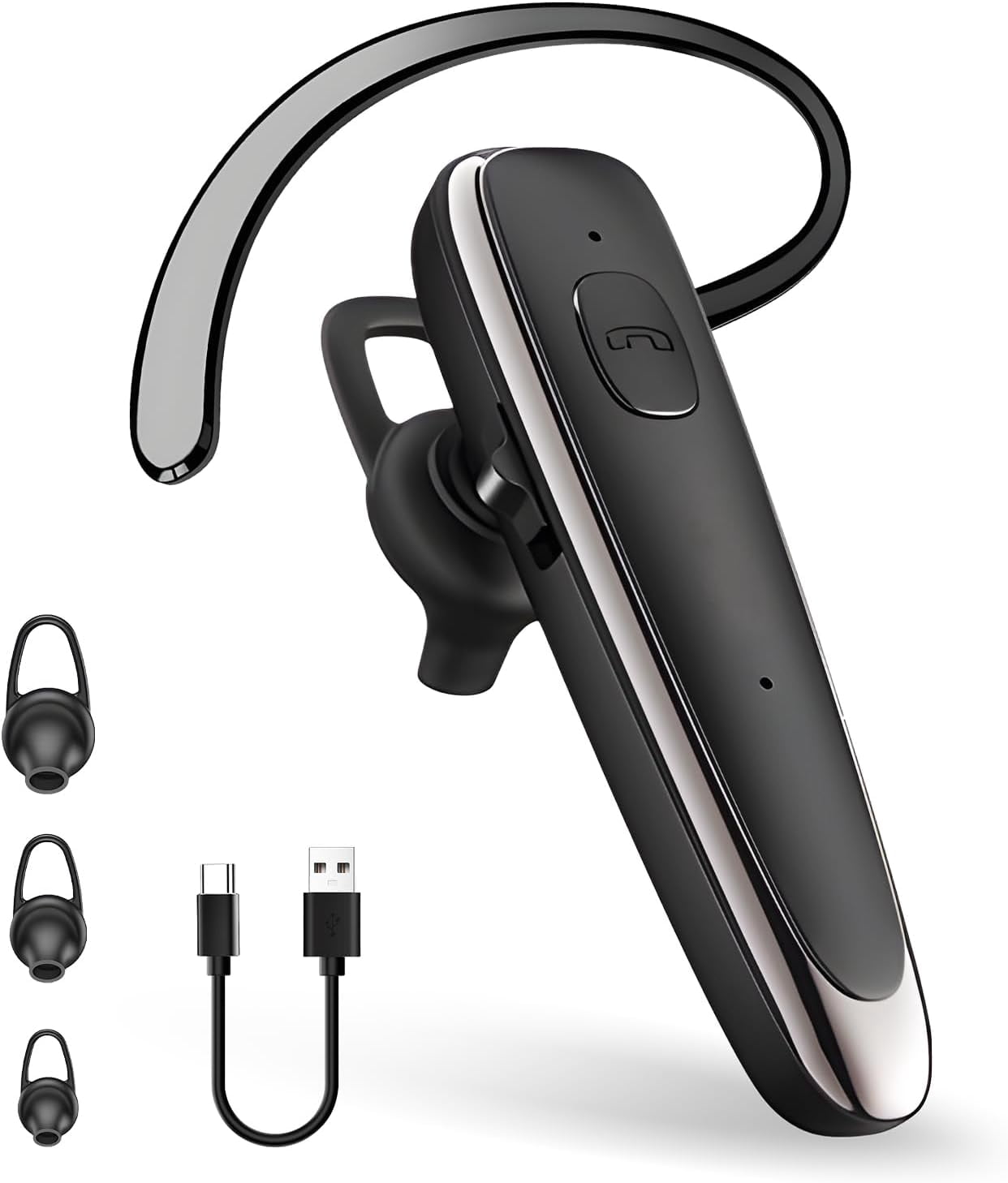 HRTGFD-Bluetooth Headset V5.1, Wireless Headset with Mic for Work, CVC 8.0 Noise Cancelling Single Ear Bluetooth Earpiece, 60 Days Standby for Work, Trucker/Truck Driver, Phone, PC