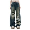 thumbnail image 1 of Baggy Jeans For Women Men Ripped Straight Leg Pants High Waisted Distressed Jeans Summer Jeans, 1 of 6