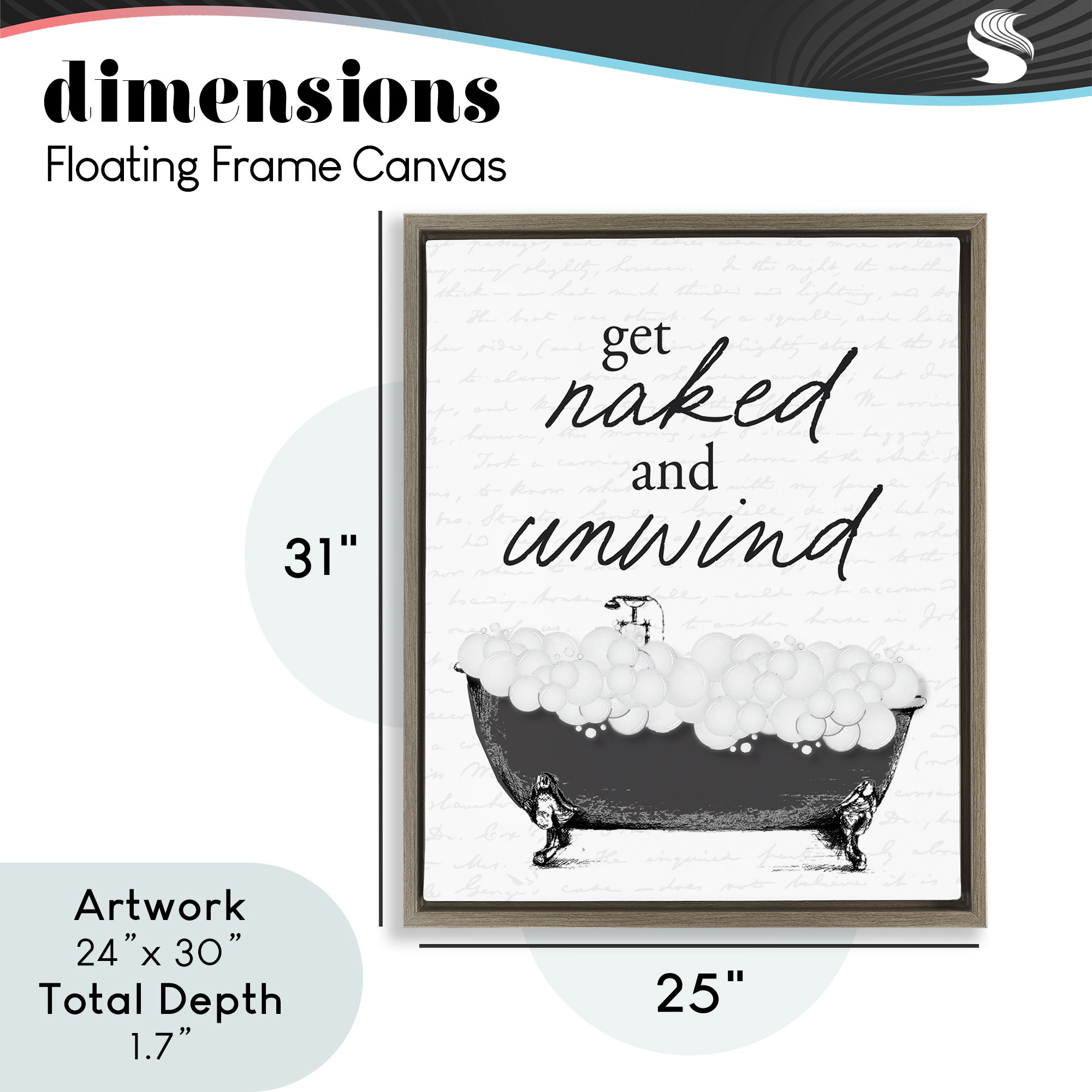 Unwind Bubble Bath Brown Framed Floater Canvas Wall Art, design by Lettered and Lined