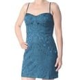 thumbnail image 5 of FREE PEOPLE Womens Teal Embroidered Spaghetti Strap Sweetheart Neckline Above The Knee Cocktail Sheath Dress 6, 5 of 5