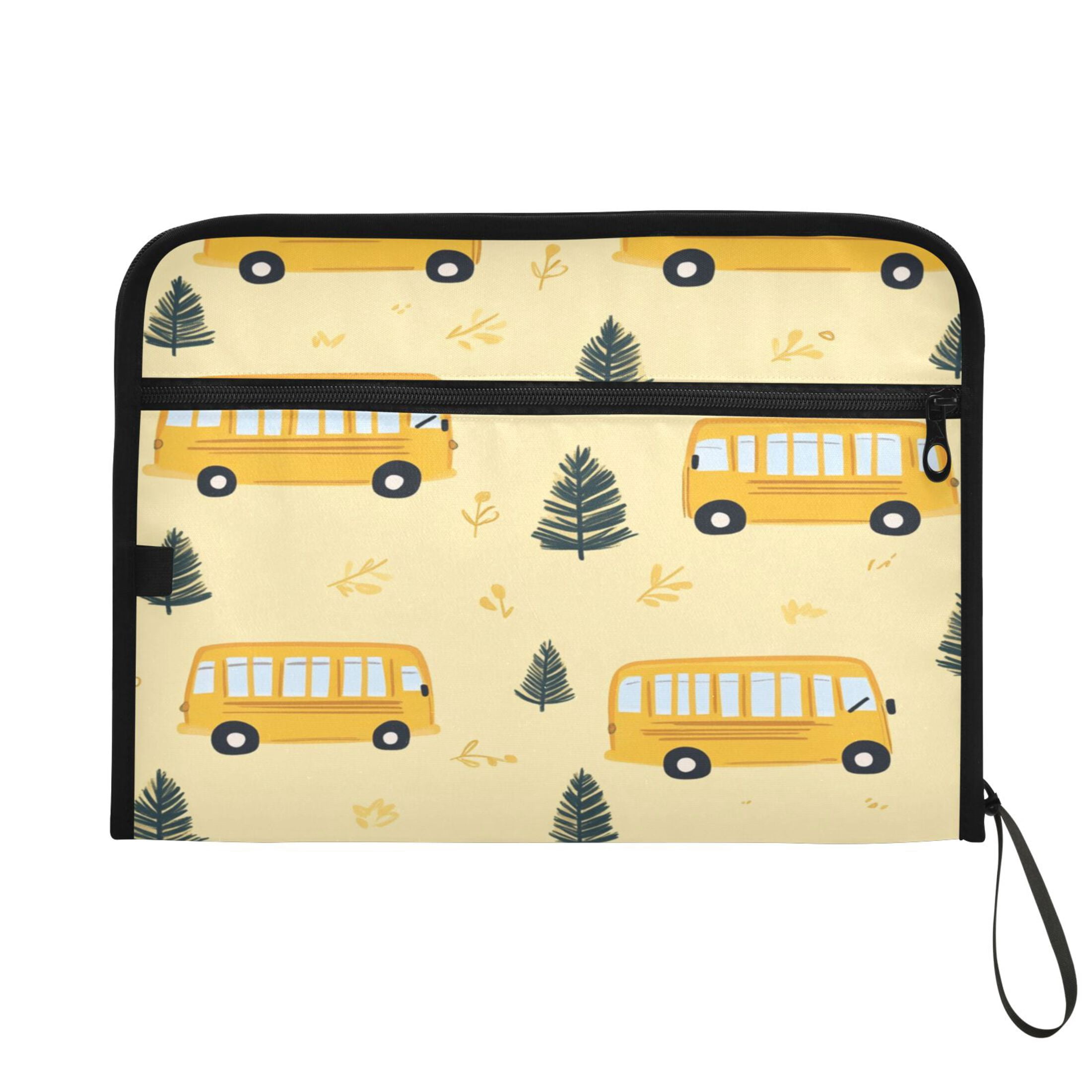 WOBOGO Yellow Kindergarten School Bus Pattern Expanding File Folder Letter Size Accordion Filing Organizer 13 Pocket Separate Organ Pocket