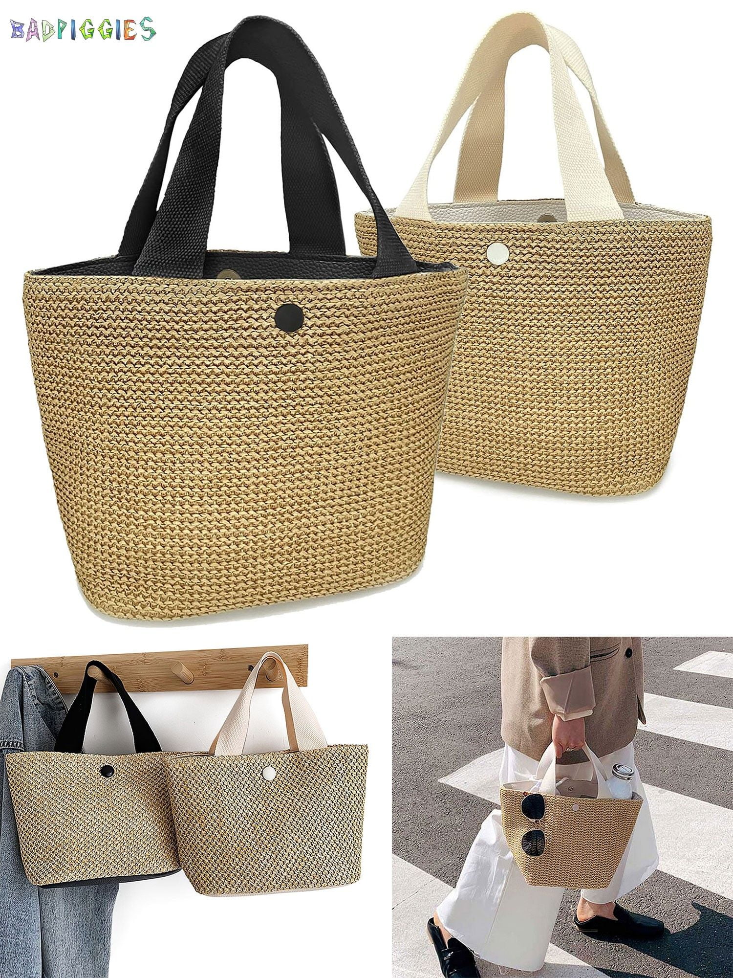 BadPiggies Straw Tote Bag Boho Summer Beach Woven Bag with Handles ...