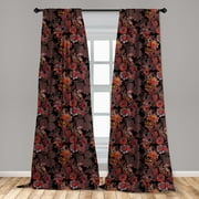 Flower Curtains 2 Panels Set, Flowers of Asia in Japanese Art Style Vivid Floral Pattern Boho Print, Window Drapes for Living Room Bedroom, 56"W X 95"L, Black Orange Mustard, by Ambesonne