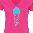 thumbnail image 4 of Inktastic Blue Jellyfish, Cute Jellyfish With Pink Ribbons Women's V-Neck T-Shirt, 4 of 5
