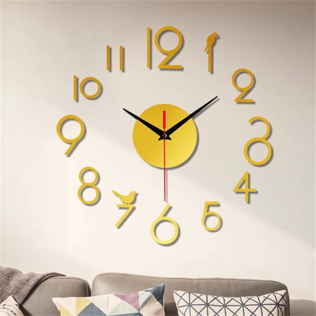 SCZ Reloj silencioso de pared DIY sin marco, pegatina de superficie de espejo 3D, decoración para el hogar y la Oficina