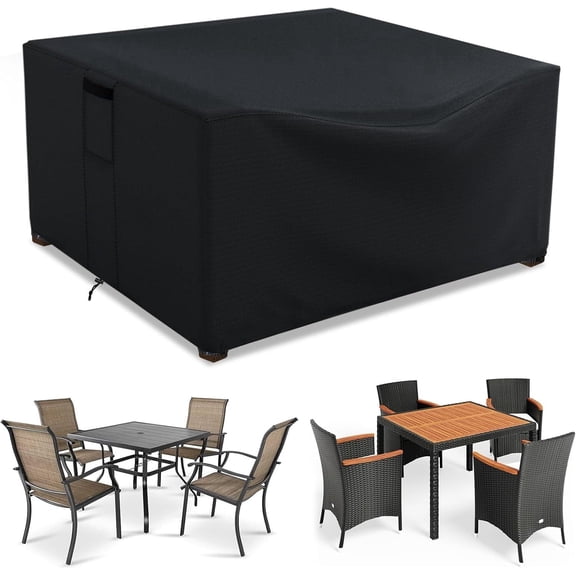 Patio Furniture Covers - 600D Thick Waterproof Rectangular Table Cover, Outdoor Furniture Protector for Dining Table & Chairs,98*82.5*35 inch