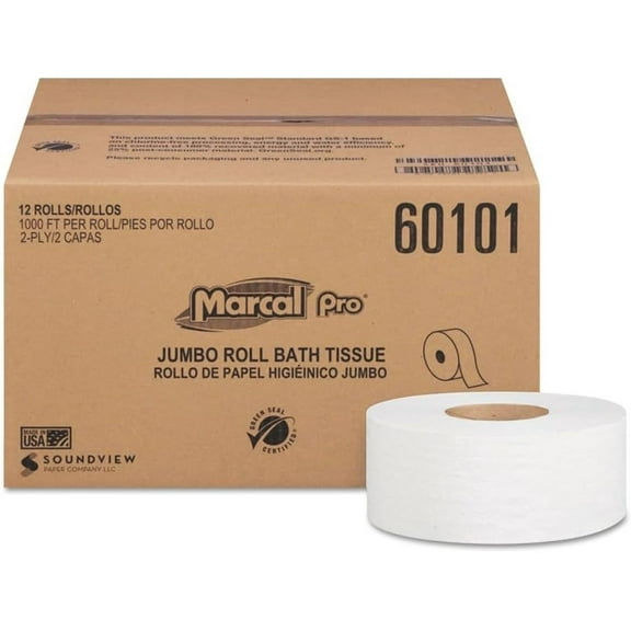 60101 2 Ply 3.3 in. x 1000 ft. Septic Safe 100% Recycled Bathroom Tissues - White (12/Carton)