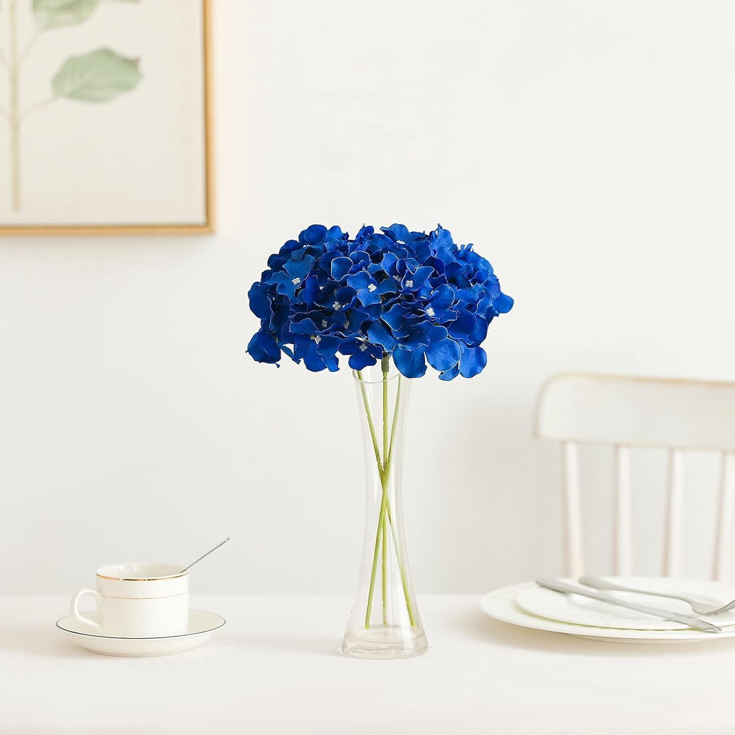 Fake Blue Hydrangea Artificial Flowers - Faux Silk Hydrangeas Flowers Heads with Stems Real Touch for Home Wedding Party Table Decor(Royal Blue,Pack of )