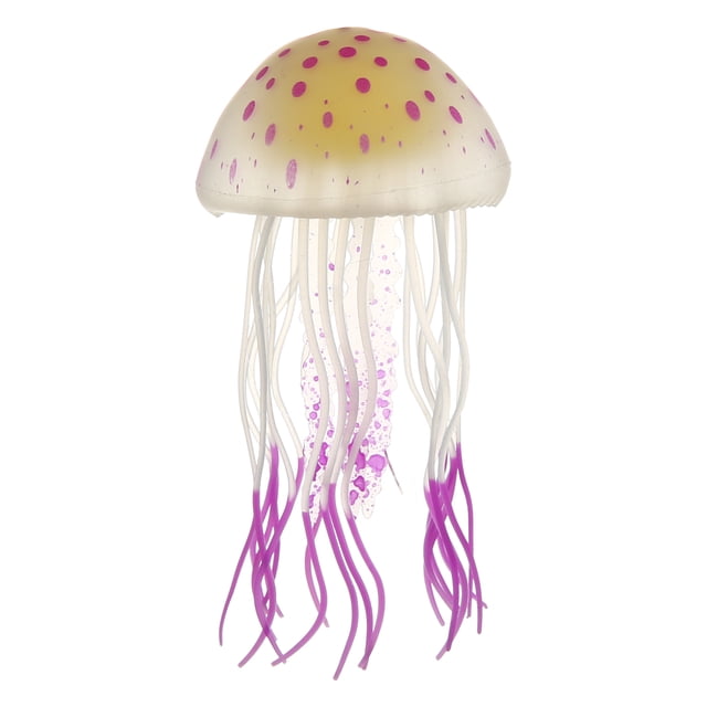 Decoración de medusas para pecera, adornos fluorescentes de silicona para medusas, decoración de acuario con ventosa, morado, 2,2 "x 4,5"