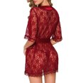 thumbnail image 3 of Camisón sexy de color sólido para mujer VISgogo, una pieza transparente de media manga con encaje, azul / negro / blanco / rojo vino, S / M / L / XL / XXL VISgogo moda, 3 of 9