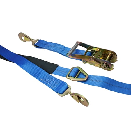 2" x 8' Blue Short Wide Ratchet Strap 6,600 lbs w/ Axle Strap