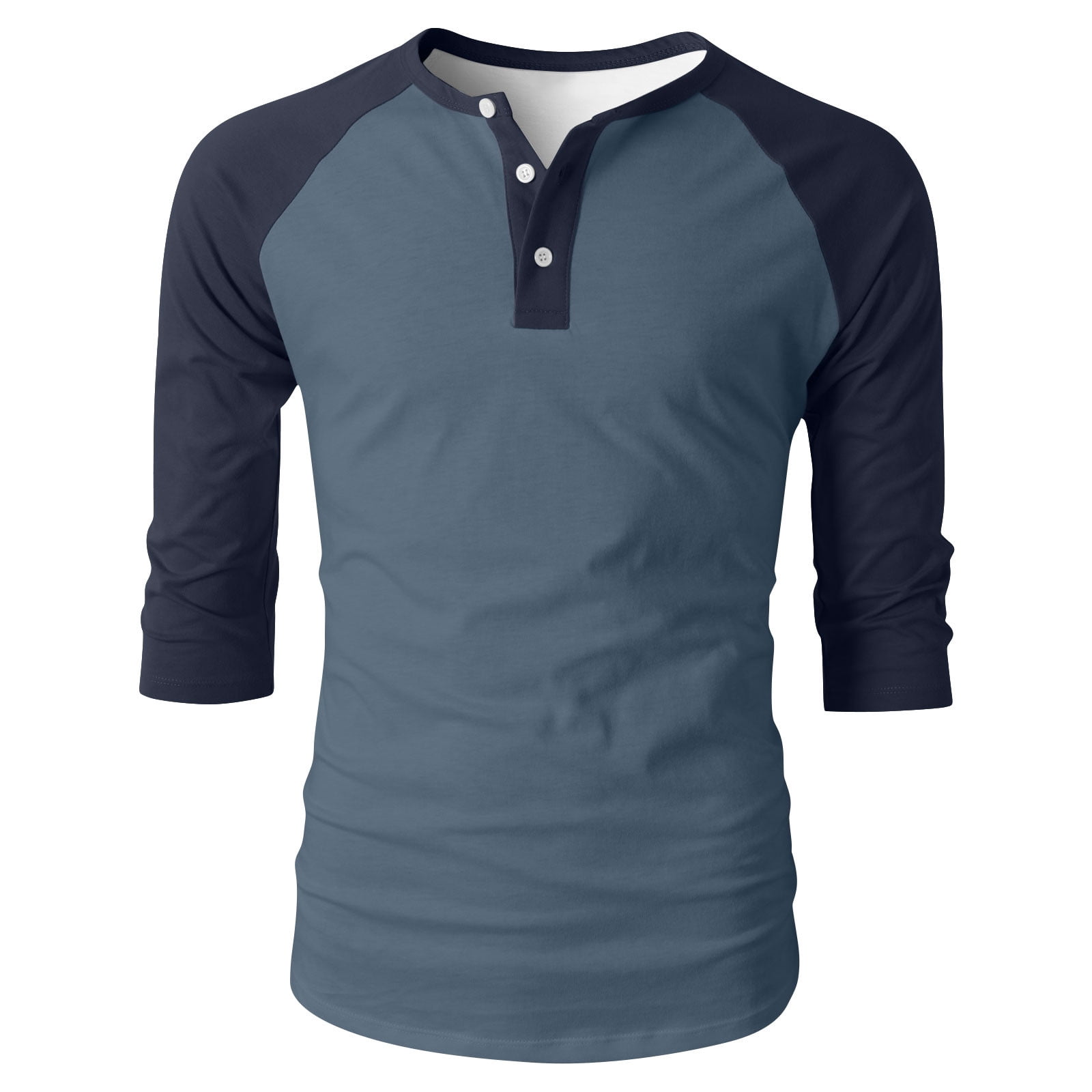 RYRJJ Henley Shirts for Men Raglan 3/4 Sleeve Baseball T-Shirts Color Block Summer Casual Cotton Sport Athletic Tee Tops(Black Blue,XXL)