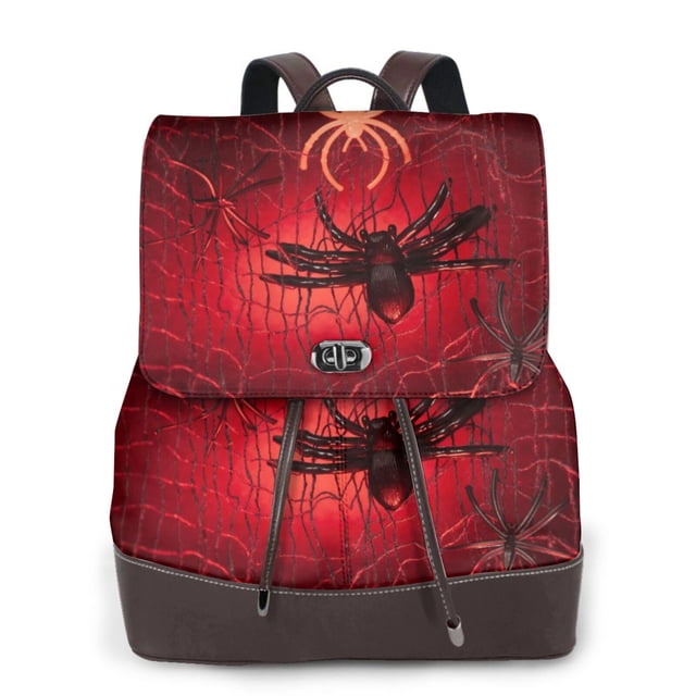 Balery Black Spider Web With Spiders Mochila de Cuero para Mujeres, Gran Capacidad, Bolsa de Viaje Multifuncional, Mochila de Cuero y Bolsa de Hombro para Mujeres