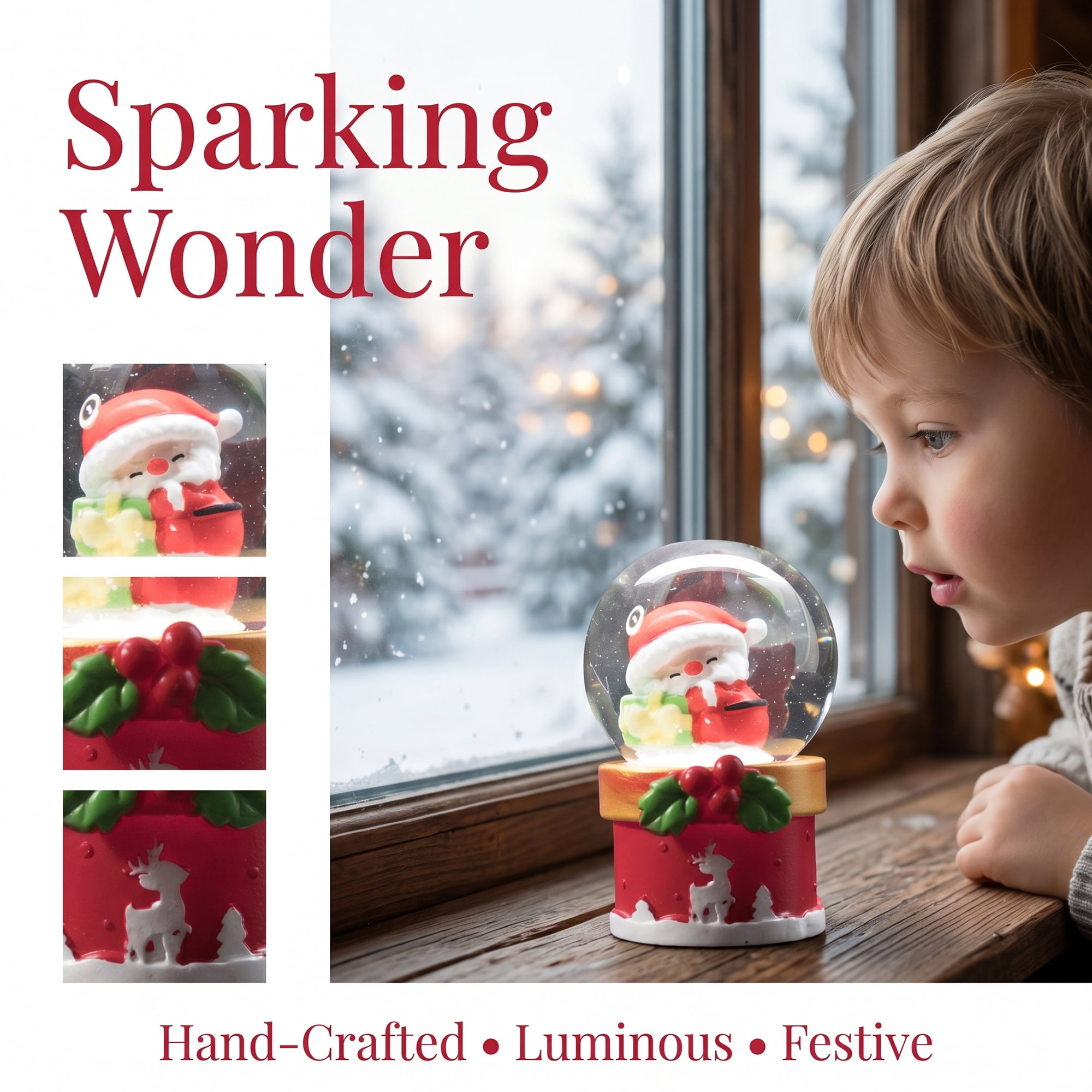 Unique Bargains Light Up Crystal Ball LED Glitter Snow Globe Red C 1.8" x 1.8" x 2.7"