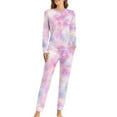 thumbnail image 2 of Pink Tie Dye Pajamas Women Colorful Art Print Cute Sleepwear Spring Two Piece Leisure Oversize Pajama Sets, 2 of 7