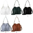 thumbnail image 4 of Bucket Bag Faux Leather Tassel Drawstring Crossbody Women Solid Color Handbag Pouch Women Solid Color Shoulder Bag Handbag, Gray, 4 of 9