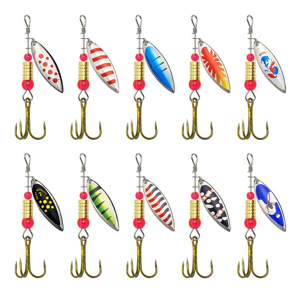 10Pcs Fishing Spinner Rotating Spoon Spinnerbait Trout Freshwater Saltwater  