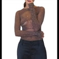 thumbnail image 1 of Combinaison Justaucorps à Manches Longues en Maille Transparente pour Femmes Couleur Café Taille Unique, 1 of 8