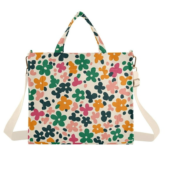 FORMRS Womens Corduroy Tote Bag Crossbody Shoulder Handbag with Pocket, Floral Blooms