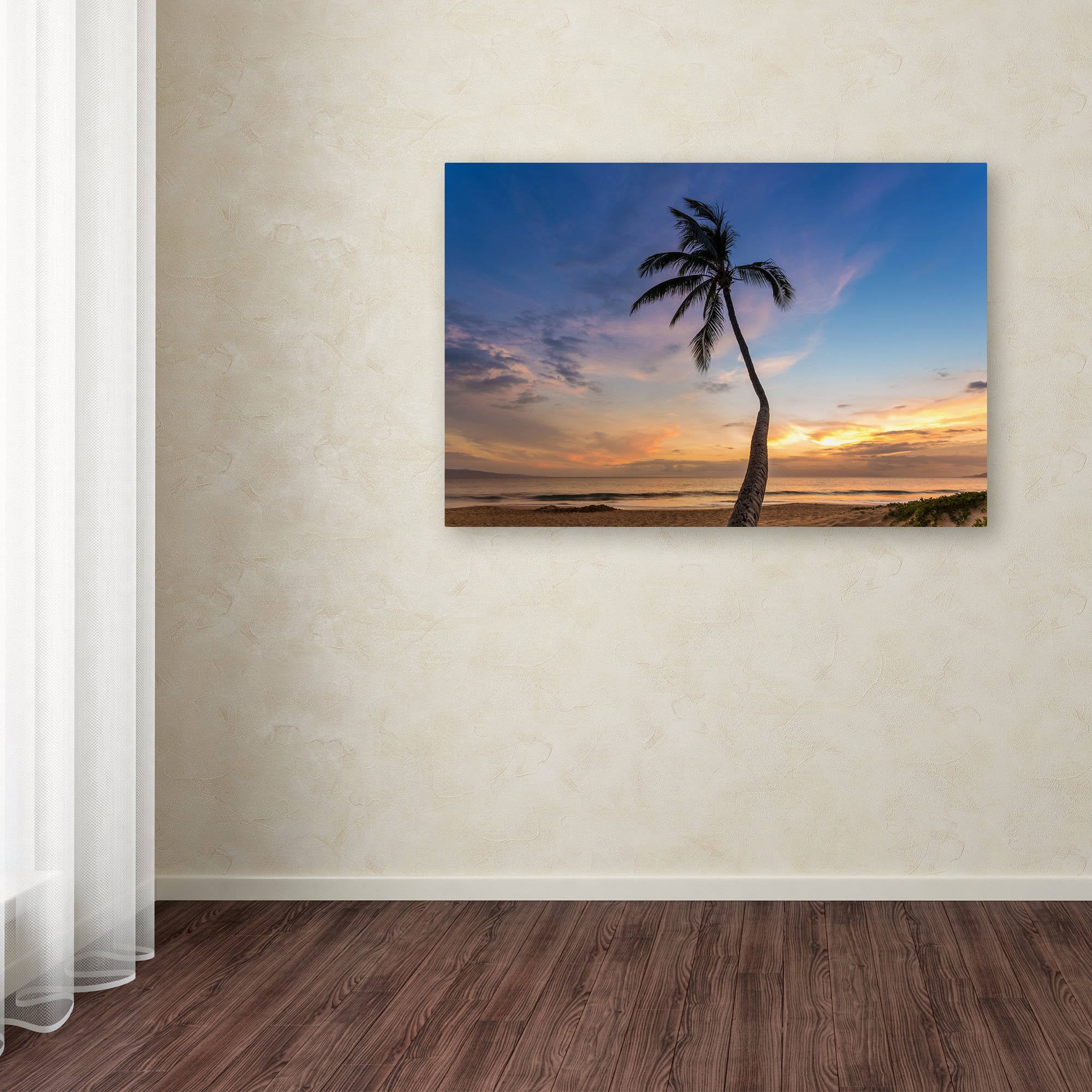 Trademark Fine Art 'Sunset Palm Tree' Canvas Art by Pierre Leclerc