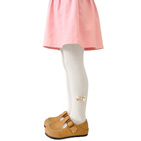 Ixbnca Girls Cable Knit Tights Stretchy Footed Leggings with Bows Cute Long Stockings Winter Warm Pantyhose