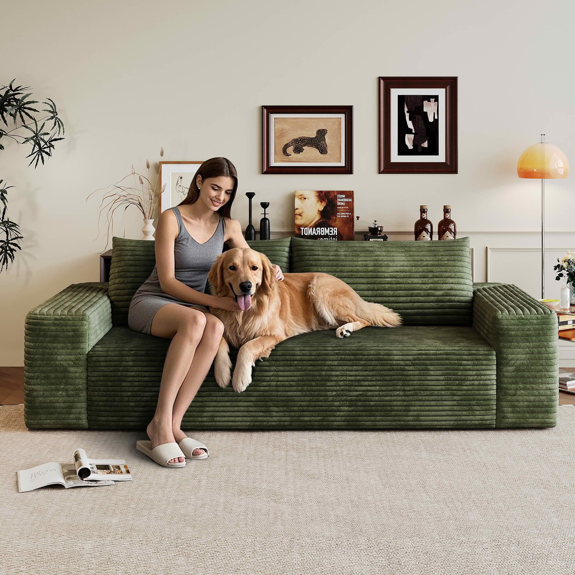 MAYEERTY 71" 3-Seater Corduroy Sofa, Deep Seat Comfy Three Seater Couch, No Assembly Leisure Sofa for Living Room Bedroom Apartment Conference Room