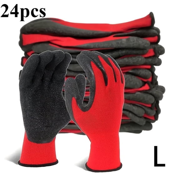 Heavy-duty Safety Work Gloves 12 Pairs for Men Women, Washable & Anti-slip Grips, Multi Use for Gardening Construction Warehouse Assembly Landscaping - L