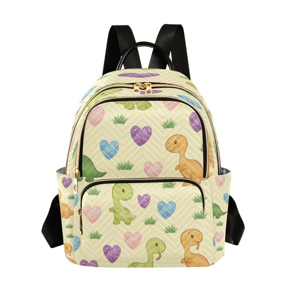 RMDQTR Quilted Backpack Lightweight Casual Daypack with Multi Zipper Pockets for Travel Daily Use Shopping Sports Dinosaurs and Hearts