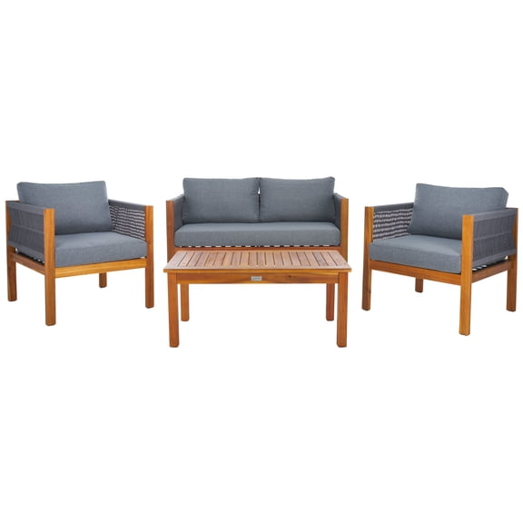 SAFAVIEH Wilson Outdoor Patio 4 Piece Conversation Set, Grey