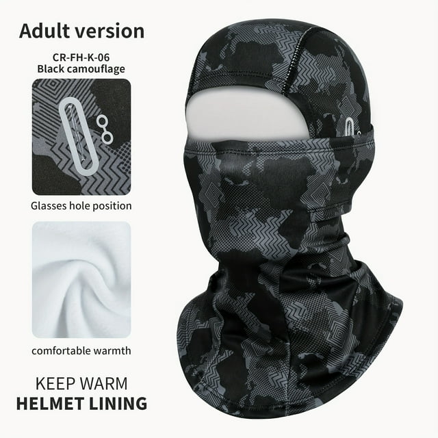 Autumn/Winter Warm Cycling Ski Headset Riding Fleece Hat Helmet Inner Lining Full Face Warmth Mask Outdoor Face Covering Scarf Camo One Size