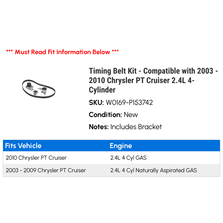 SCITOO Engine Timing Belt Kit With Water Pump - Fits 2003-2010 Chrysler PT Cruiser, Sebring & More