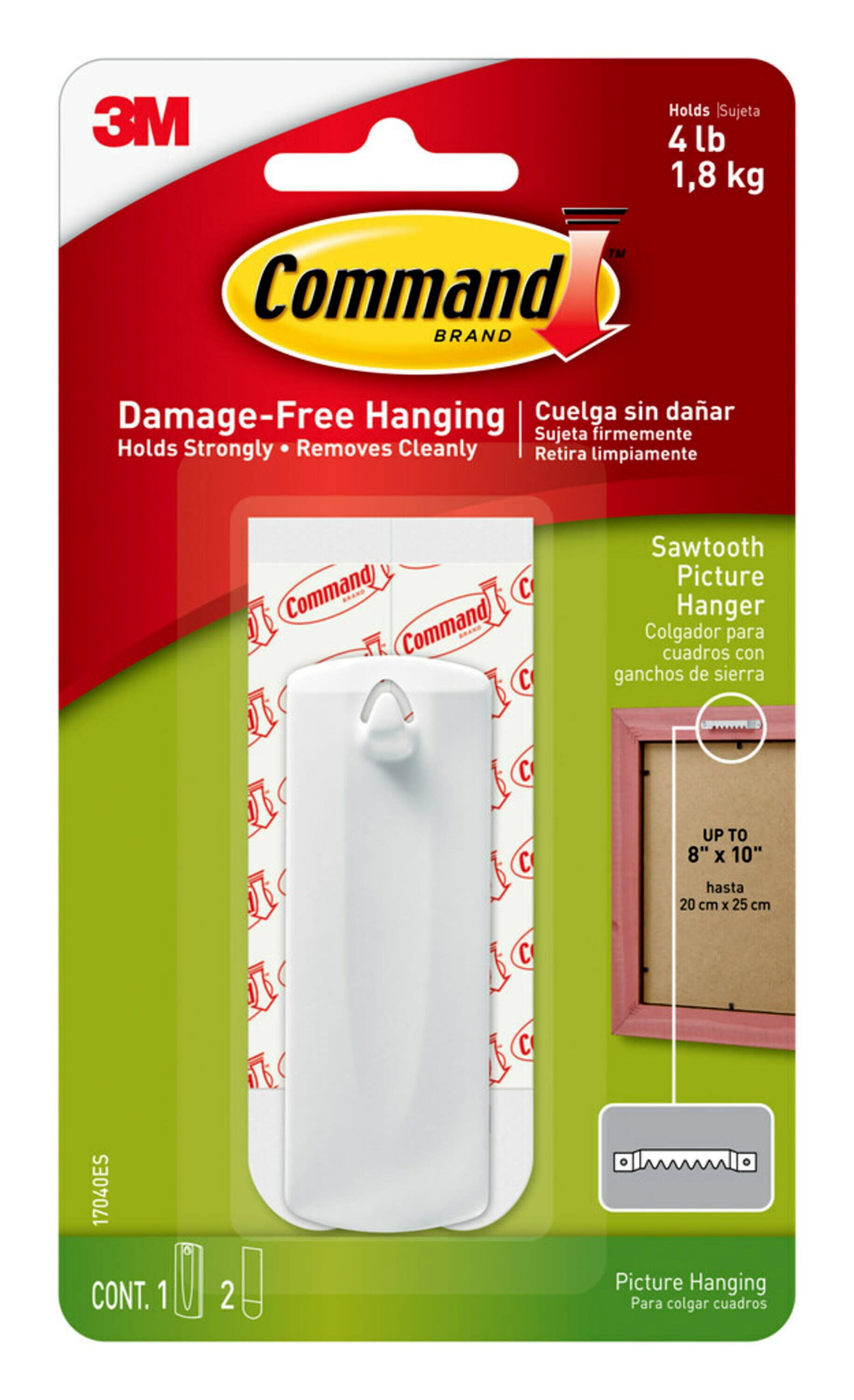 Command Sawtooth Picture Hanger Pack Damage Free White Large 2 Hangers 4 Strips Walmart