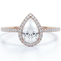 JeenMata 1.25 Carat pear cut Moissanite Halo Engagement Ring in 18k Rose Gold Over Silver