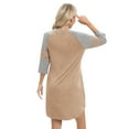 thumbnail image 3 of WBQ Nightgown 3/4 Sleeve for Women Sleepwear Crew Neck Loungewear Aboce The Knee Length Nightshirt Khaki S-2XL, 3 of 6
