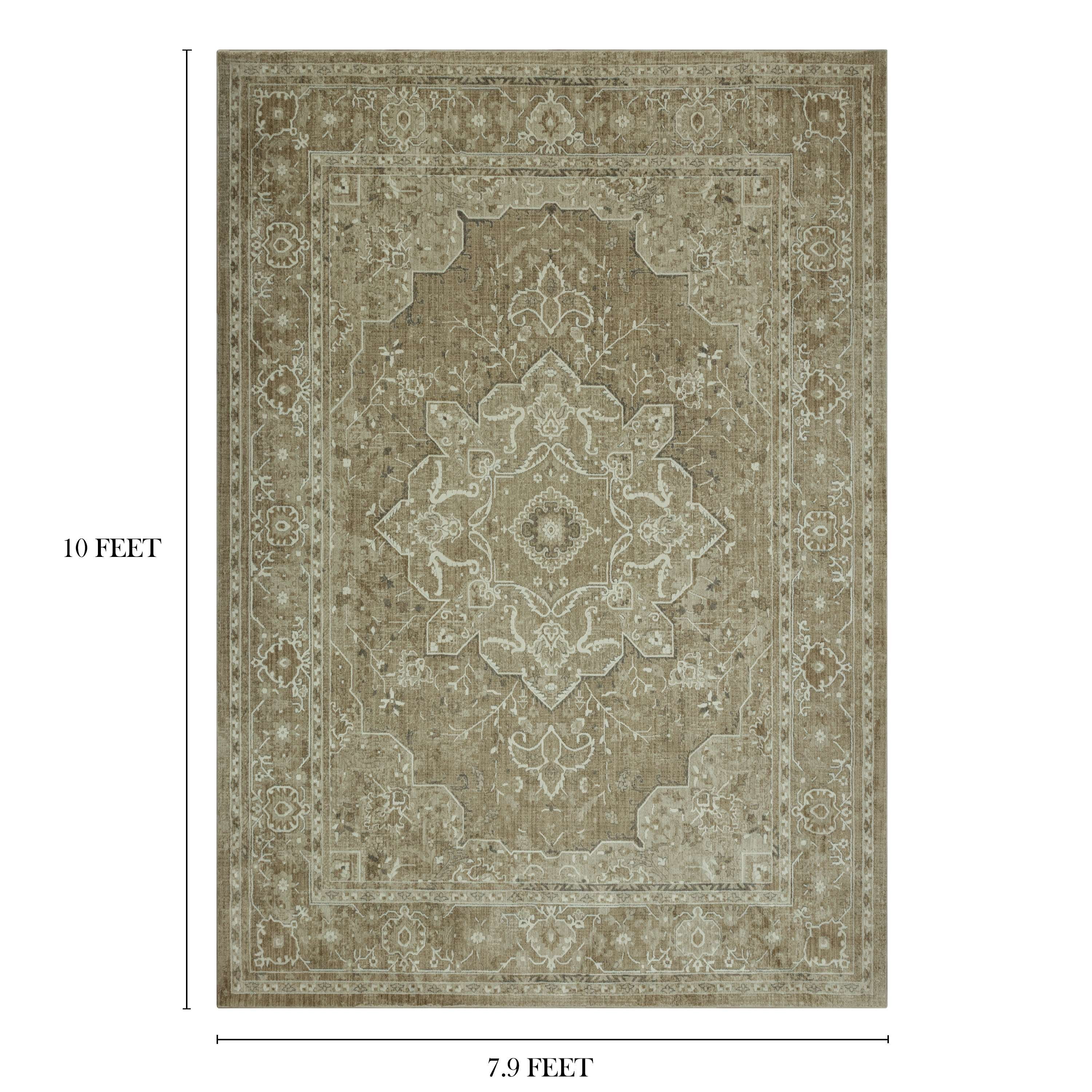Mainstays Traditional Plush Beige Medallion Indoor Area Rug, 7' 9" x 10'