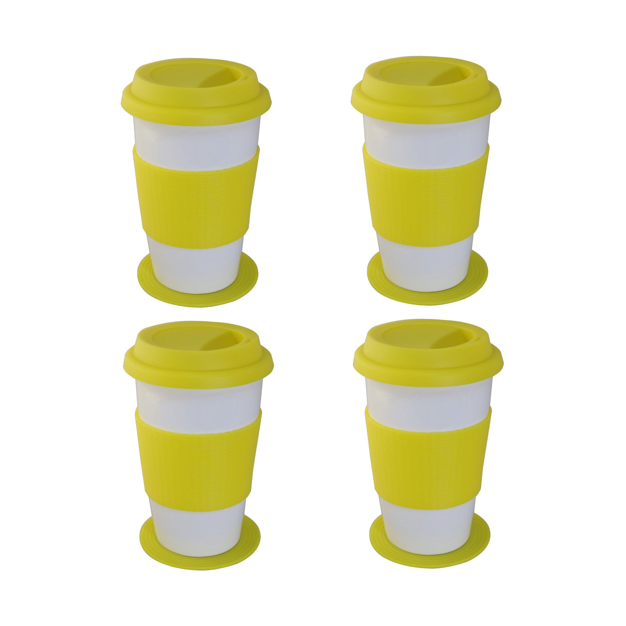 Gourmet Art 4Piece Double Wall Ceramic Mug , Yellow