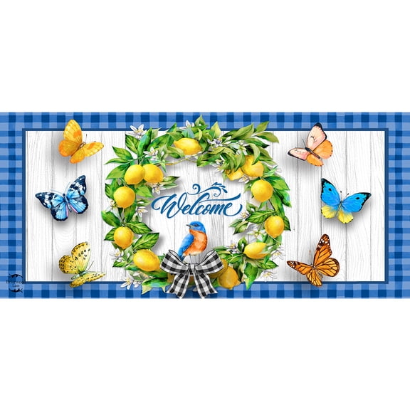 Briarwood Lane Summer Lemon Wreath Welcome Mini Mat 22x10 Indoor Outdoor For Summer Doormat