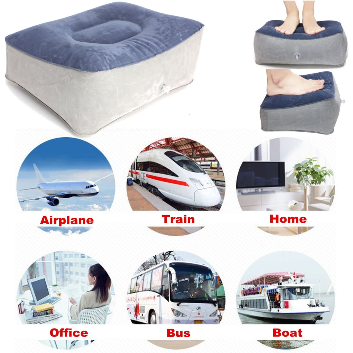 Inflatable Travel Leg Up Feet Foot Rest Footrest Pillow Recliner