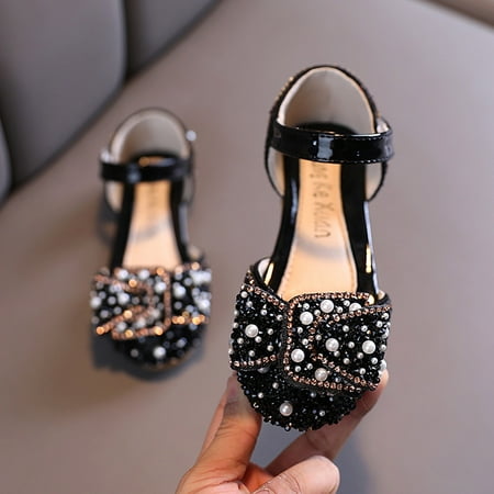 

Kiplyki Baby Girl Kids Pearl Rhinestones Soft Anti-Slip Sole Dance performance Sandals