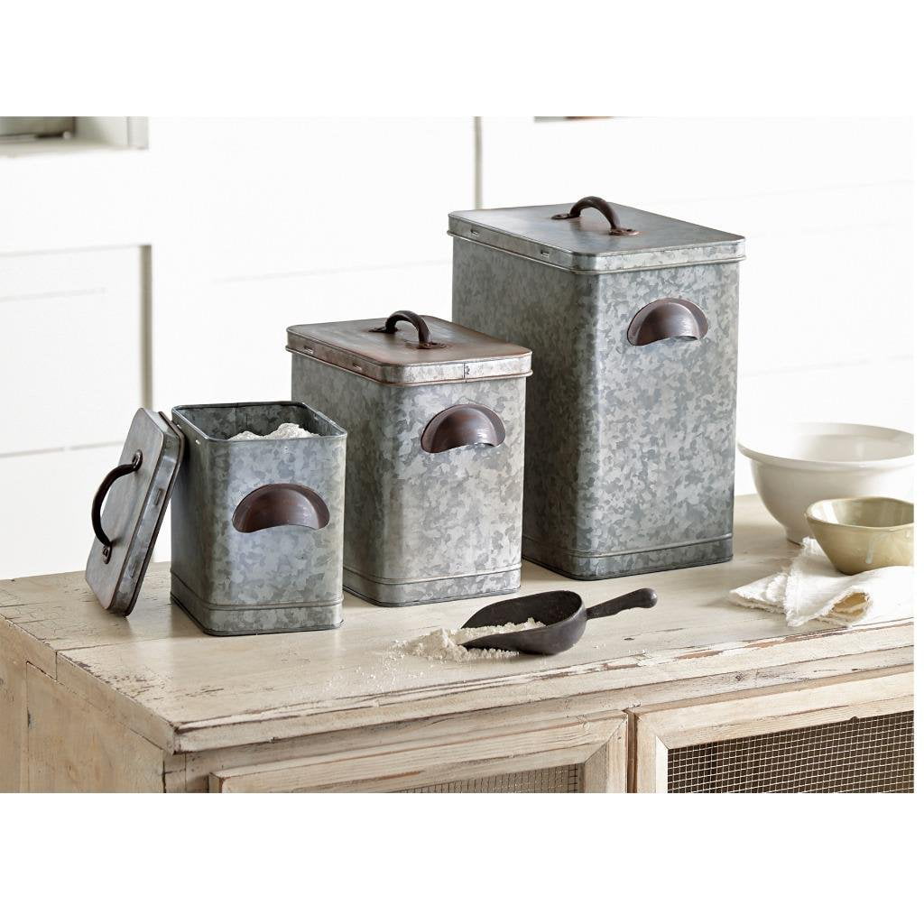 Mud Pie Retreat Collection Galvanized Tin Kitchen Canisters Set of 3 