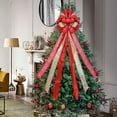 thumbnail image 5 of OMA Christmas Tree Topper Christmas Wreath Bow 45"x13" Large Christmas Toppers Bow with Letter Patterned for Xmas Tree Rustic Farmhouse Home Holiday Party Decorations Red, 5 of 15
