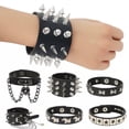 thumbnail image 2 of K-KED Gothic Punk Rock Skull & Spikes Leather Cuff Bracelet Studded Wristband Jewelery-XQ0130, 2 of 9